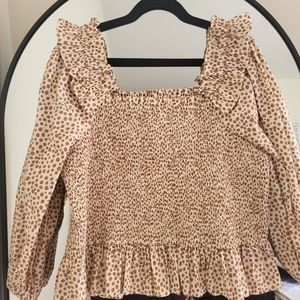 NWT Ruffle Top from The Drop in Praline Dot